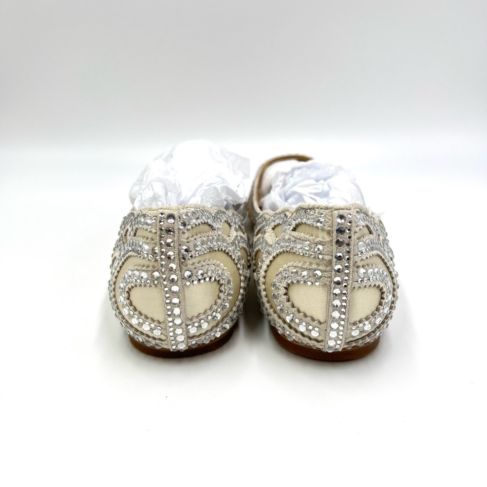 Badgley Mischka‎ BHLDN Size 8 Gigi Point Toe Jeweled Ivory Ballet Flats Shoes - Picture 9 of 13